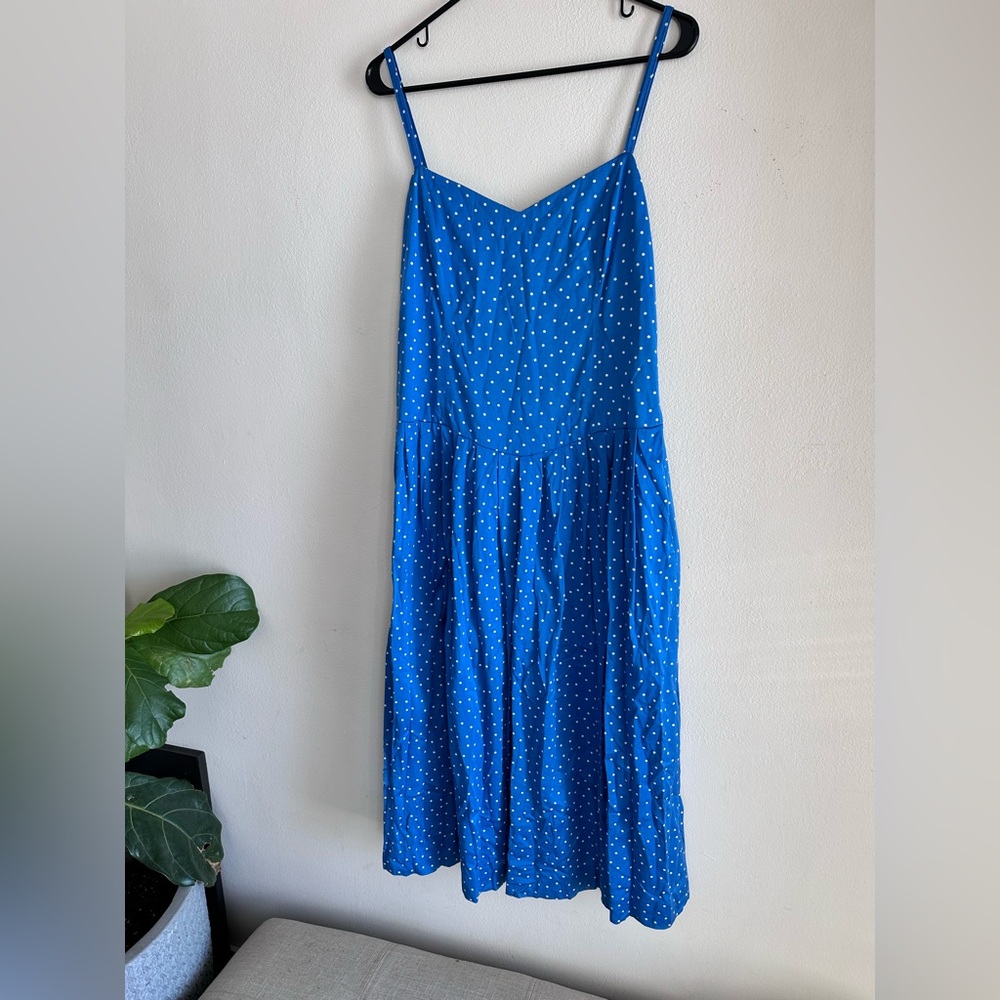 Laura Ashley Blue Polka Dot Sun Dress Size 14